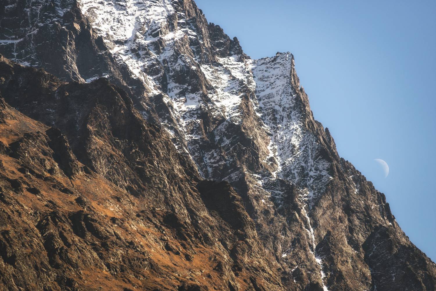 landscape, mountains, nature, dombay, moon, stone, caucasus, peak, autumn,, Бугримов Егор