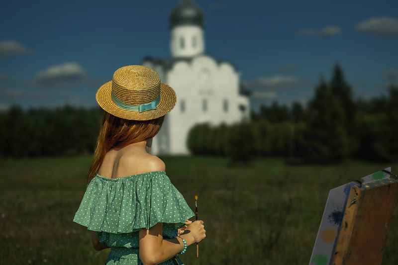Этюд на свежем воздухе в ясный, солнечный день. фото превью
