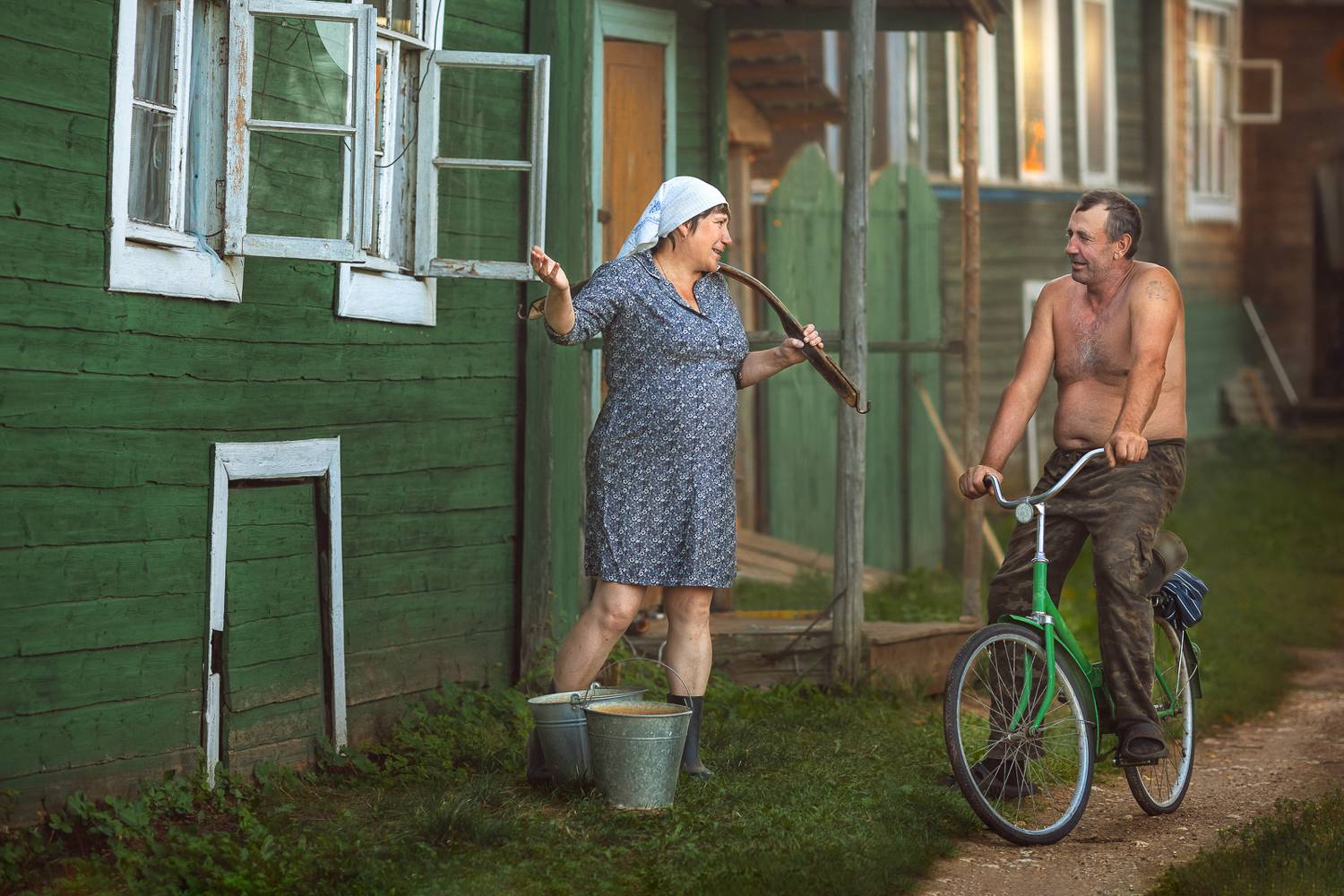 деревня мужчина женщина велосипед ведра, Щукина Елена Валерьевна