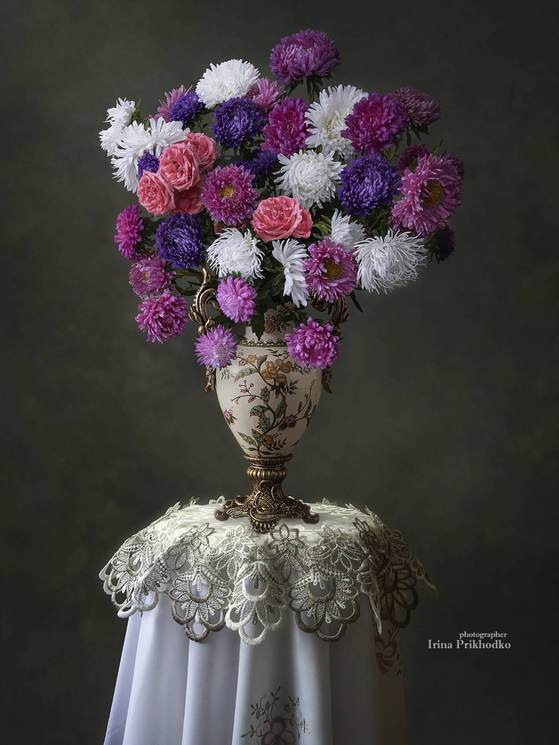 натюрморт, цветы, букеты, винтажный, астры, розы, Приходько Ирина