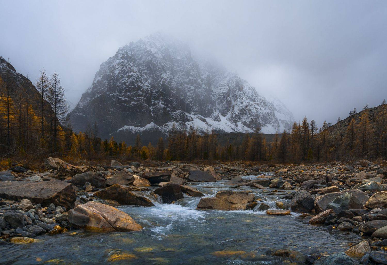 россия, горный алтай, долина актру, караташ, осень, туман, Андрей Поляков