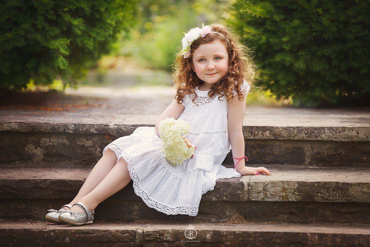 girl, park, flowers, Al&euml;na Romanovskaya