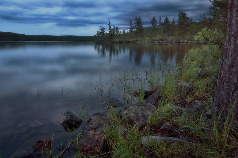 Кольский, природа, пейзаж, ночная съемка, длинная выдержка Ночуя на берегу фото превью