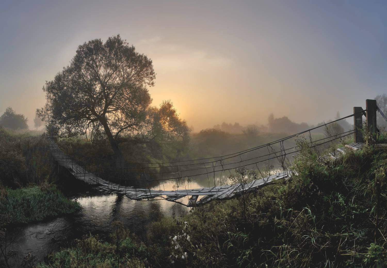 мостик, река, рассвет, Александр Свистков