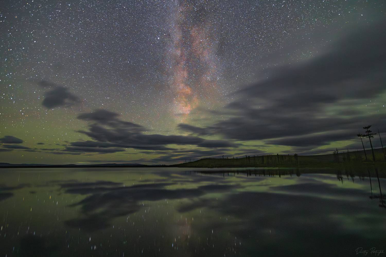 ночь, млечный путь, облака, бурятия, озеро, тайга, отражение, Портных Дмитрий