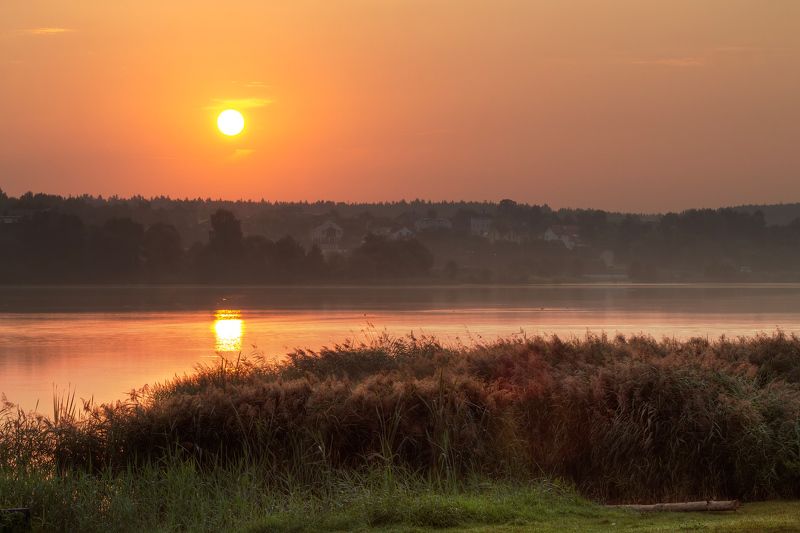 рассвет, солнце, озеро, Рассвет у озера фото превью