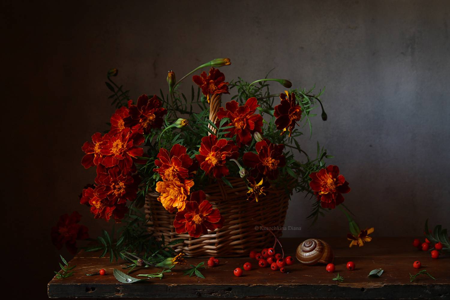 натюрморт, цветы, бархатцы, Курочкина Диана