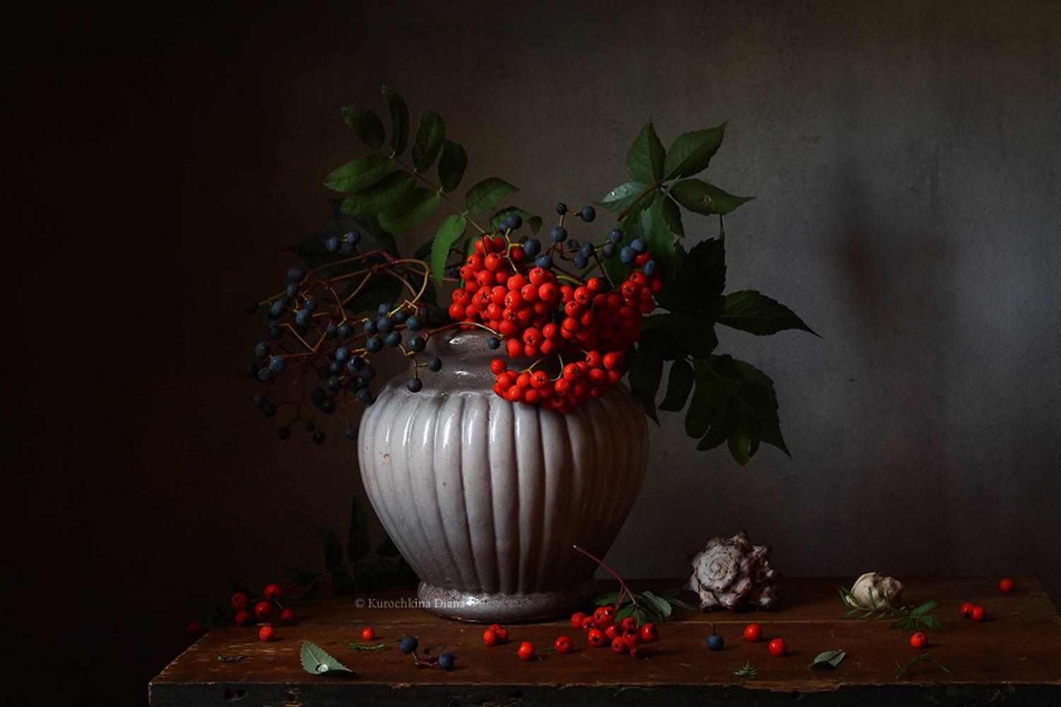 натюрморт, осень, рябина, дикий виноград, Курочкина Диана