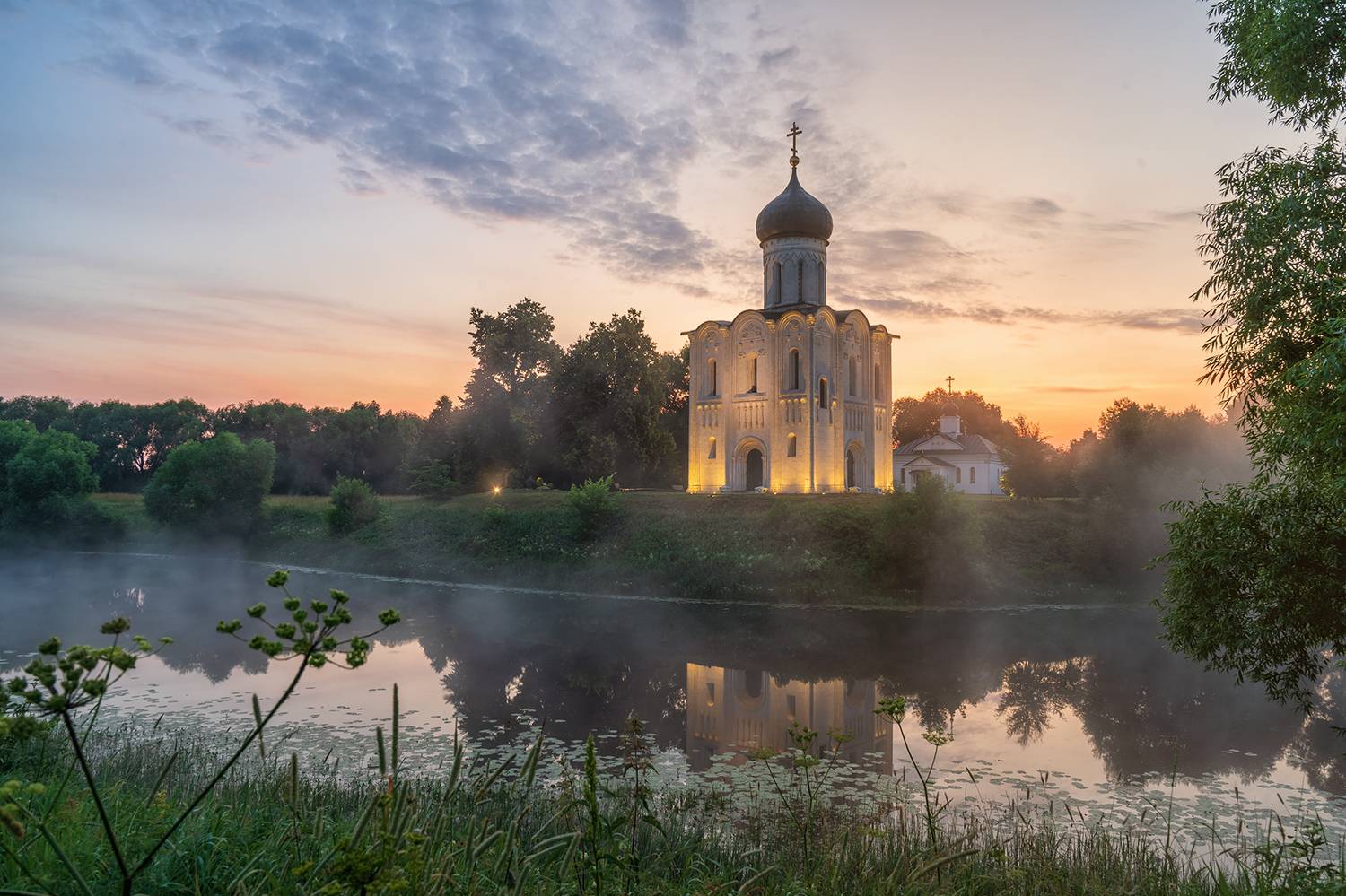 пейзаж, природа,Боголюбово,храм Покрова на Нерли,река, церковь, наследие, Россия, Лариса Дука