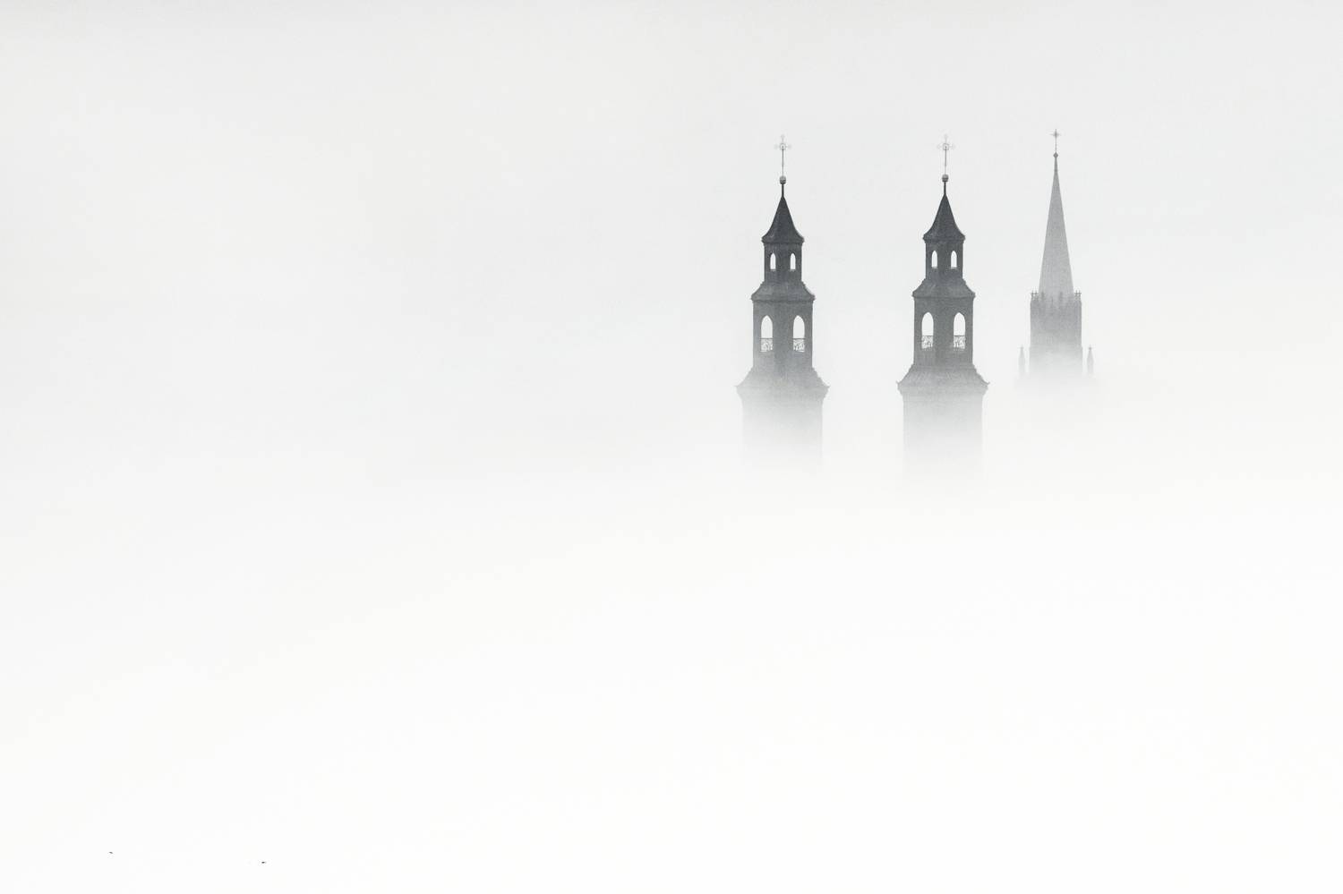 tower  building exteriotower, church, city, urban, fog, smog, Canon, landscape, cityscape, landshaft, black&white, monochrome, minimal, Piekary, Silesia, Poland, Damian Cyfka