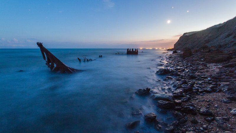 вечер, море, луна  фото превью