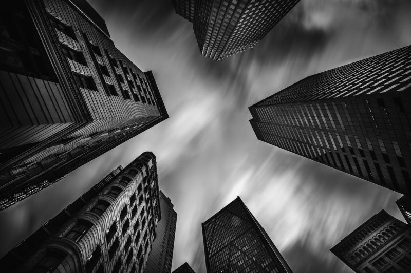 Небо, Небоскрёбы, Ч/б City Sky фото превью