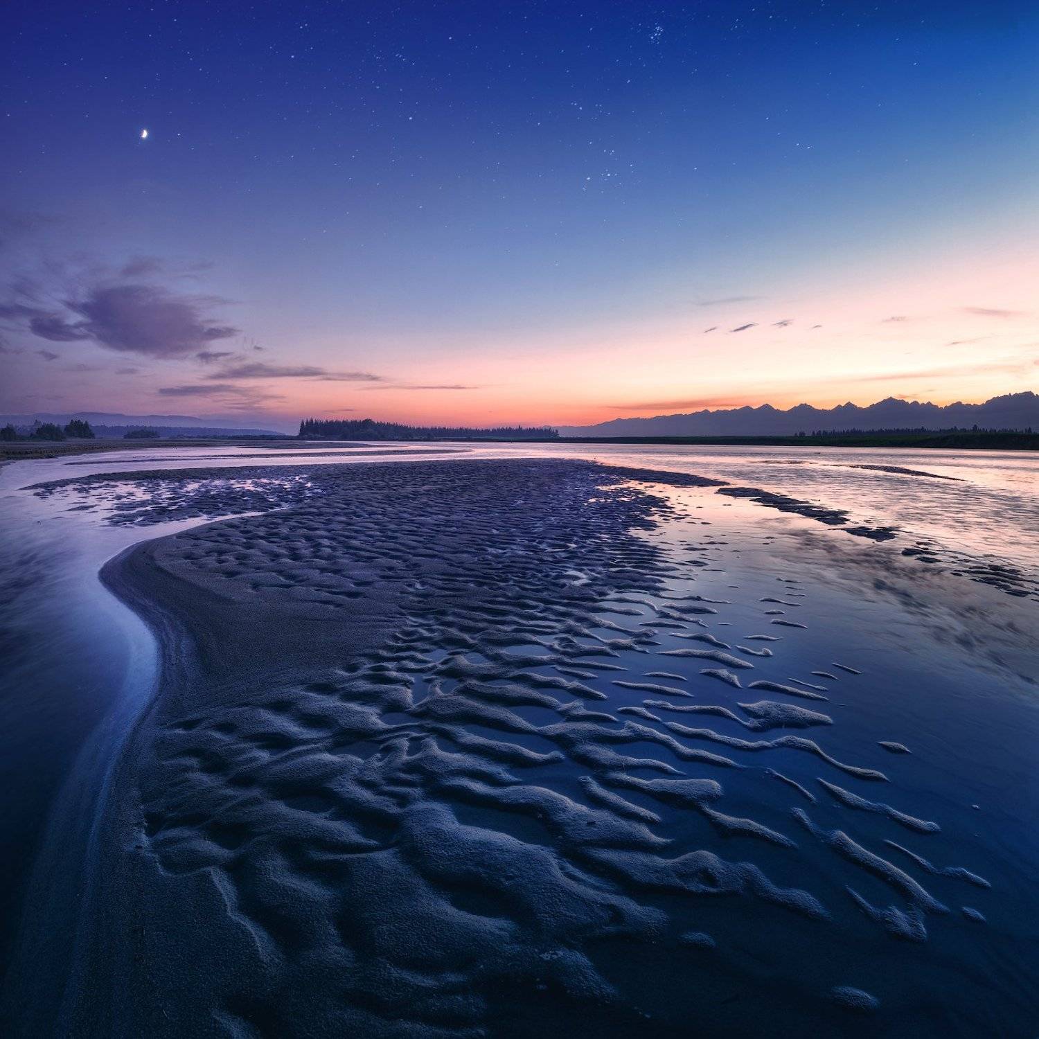 синий, пейзаж, закат, иркут, песок, звезды, облака, река, Дмитрий Демидчик