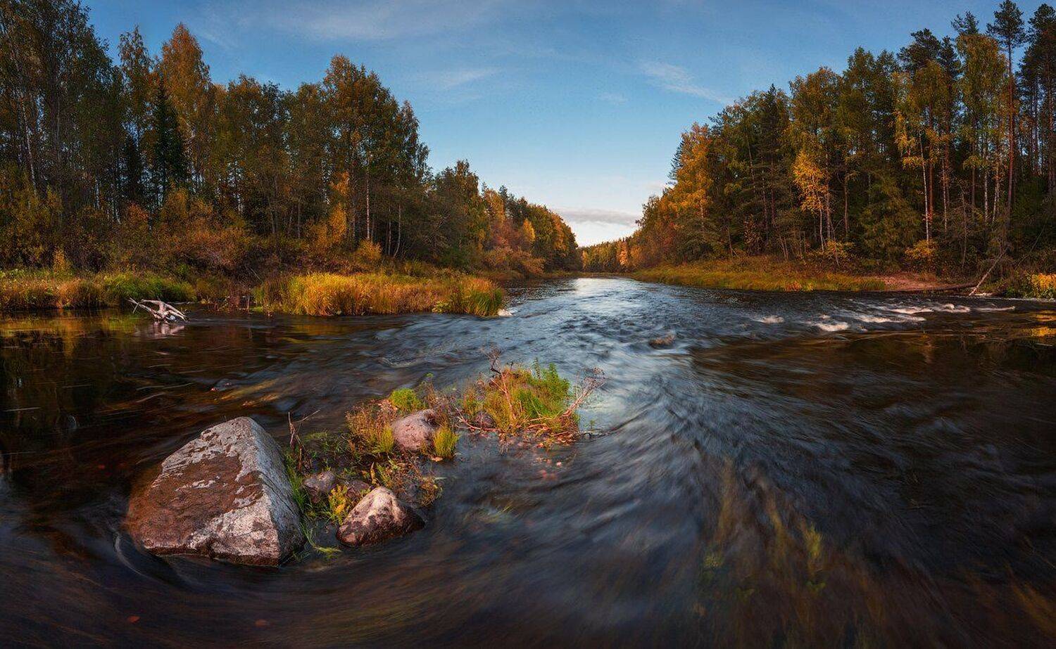 пейзаж,осень,россия,камень,панорама,вода,выдержка,вода,река,перекат,тайга, Виталий Истомин