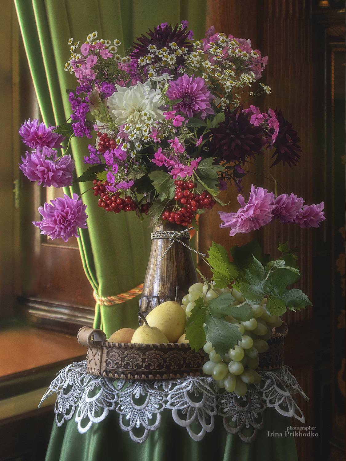 натюрморт, фрукты. цветы, калина, интерьер, букеты, Приходько Ирина