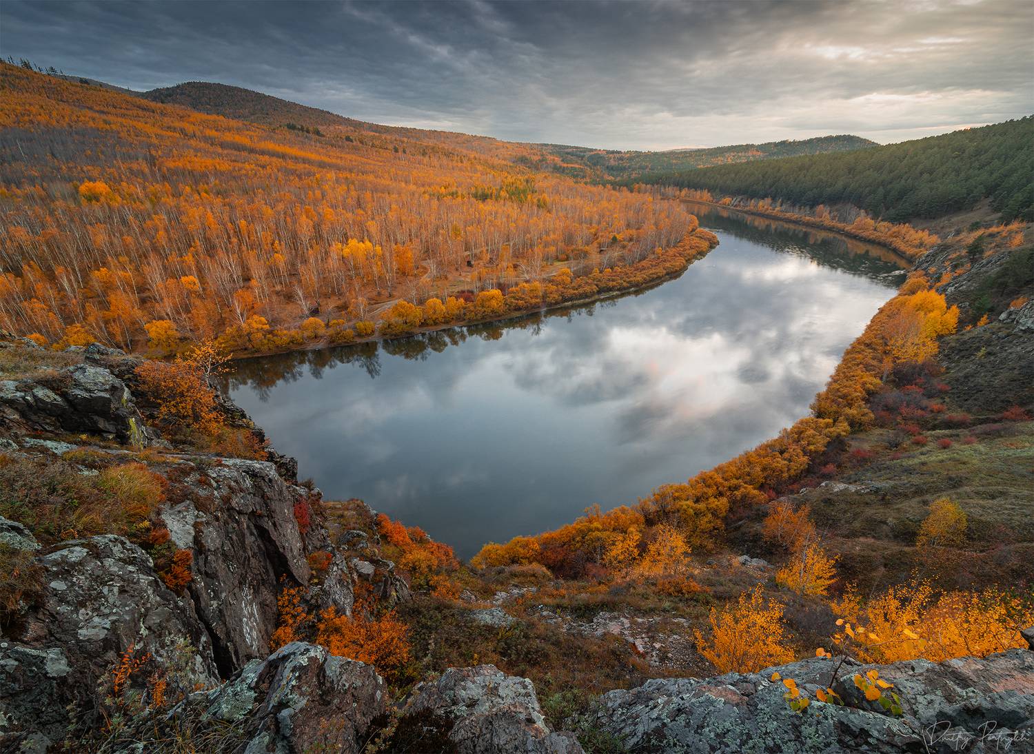 осень, чита, река, ингода, забайкалье, скалы, лес, горы, закат, забайкальский край, краски осени, Портных Дмитрий