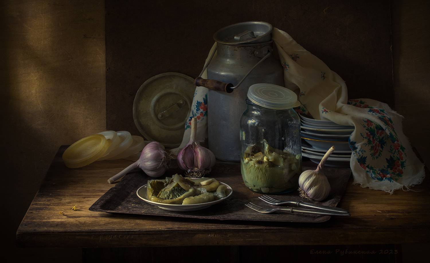 натюрморт, грибы, грузди, чеснок, Елена Рубинская