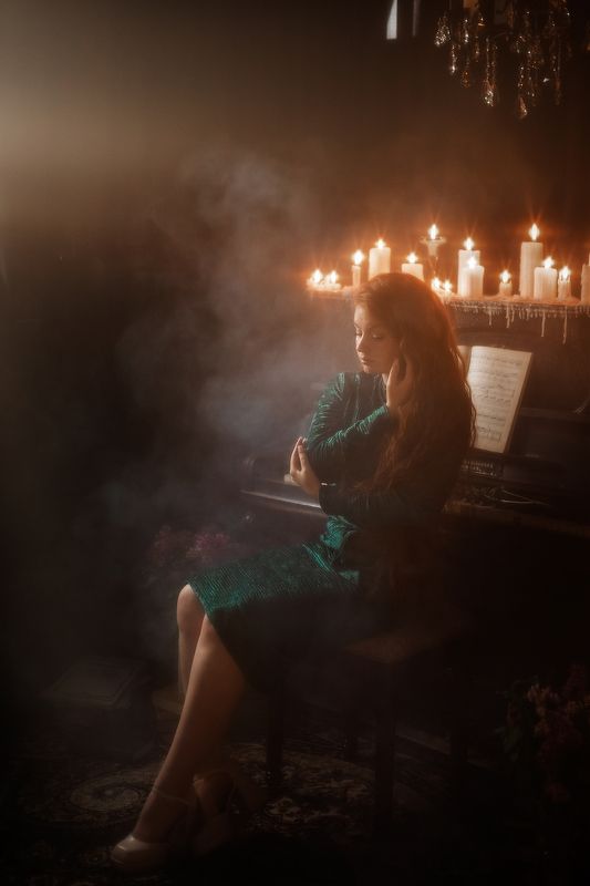 девушка, портрет, рыжие, фортепиано, низкий ключ, сказка Чувственность фото превью