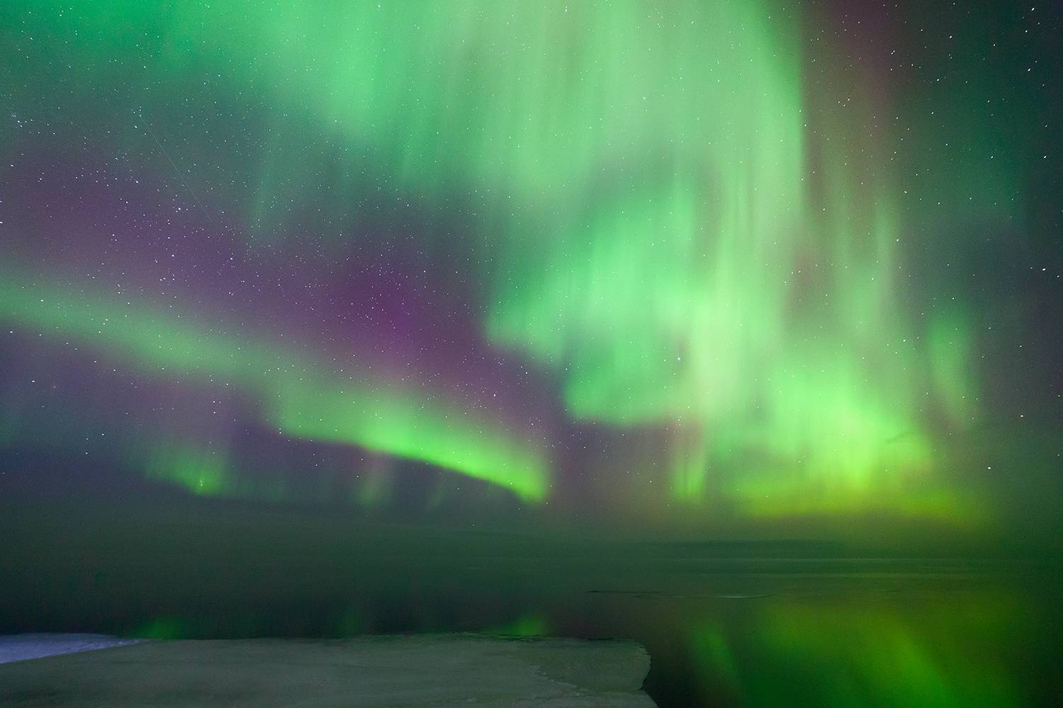 северное сияние, полярное сияние, ночь, пейзаж, озеро, Хамаганова Мария