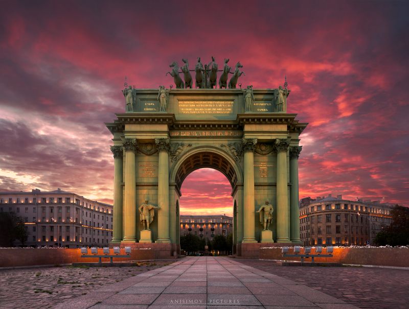 санкт-петербург, архитектура, закат, niko Нарвские триумфальные ворота. фото превью