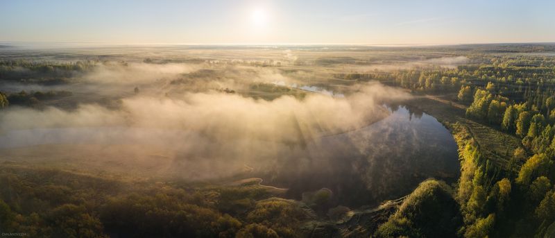 пейзаж, туман, рассвет, утро, мороз, иней, осень, река, север, коми, дрон, аэросъёмка Туманная Вычегда фото превью