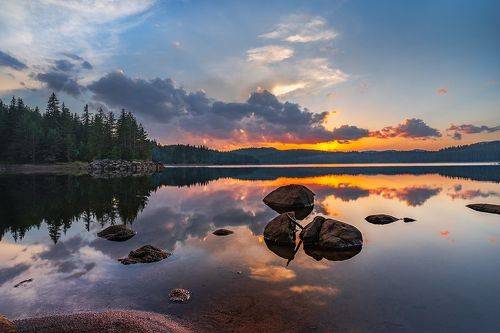 Sunset with stone haiku