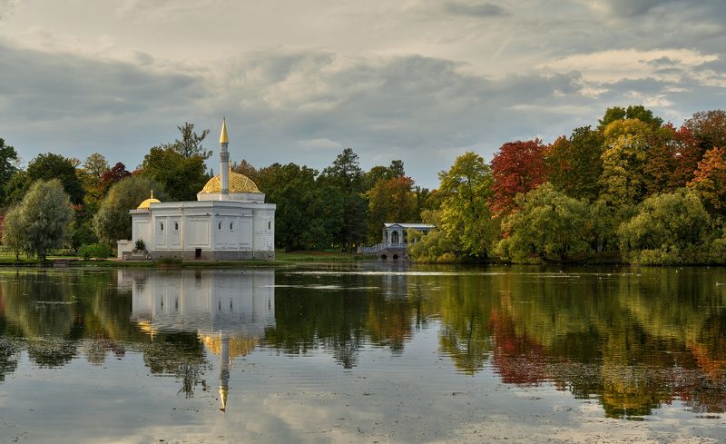 царское село, екатерининский парк, пруд, турецкая баня, мраморный мост, отражение, осень, Царскосельский пруд фото превью