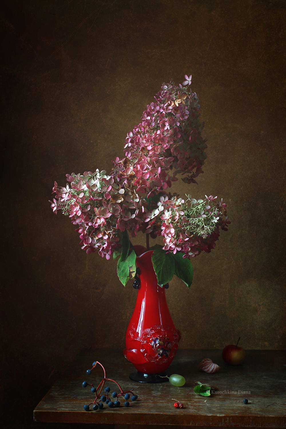 натюрморт, цветы, розовая гортензия, Курочкина Диана