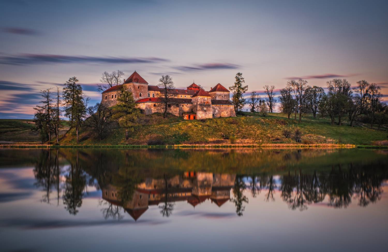 замок, свирж, свиржский, озеро, закат, длинная выдержка, украина, львовская область, свірзький замок, castle, svirzh, lake, sunset, ukraine, l\'vivska district, long exposure, evening, fortress, Вовк Сергей