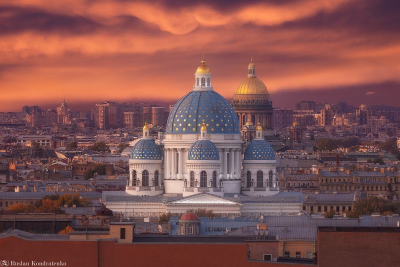 санкт-петербург, закат, исаакиевский собор, троицкий собор, прострел, композитная фотография, time blending Троицкий и Исаакиевский соборы фото превью