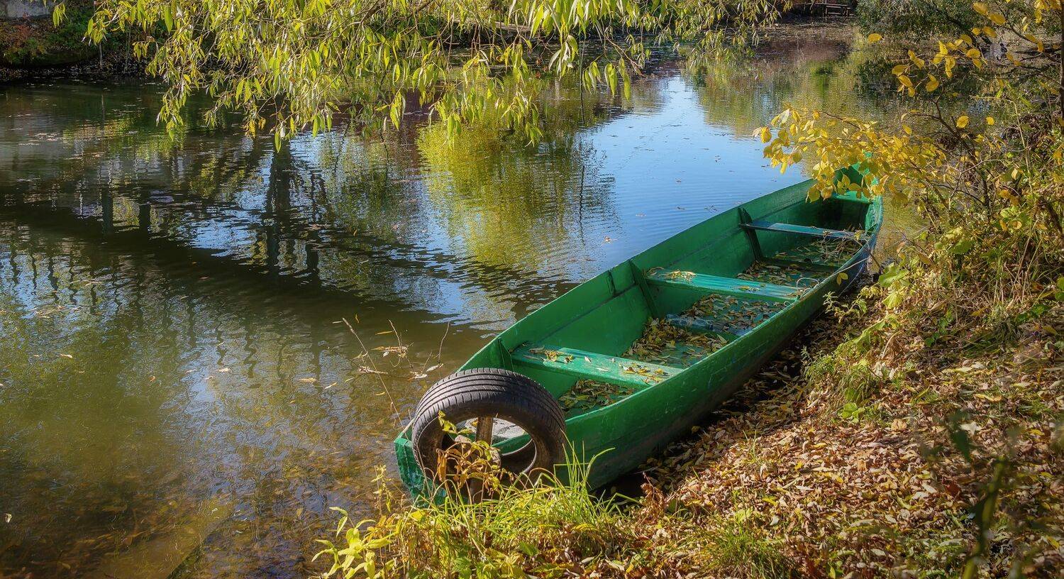осень, лодка, река, Сергей Аникин