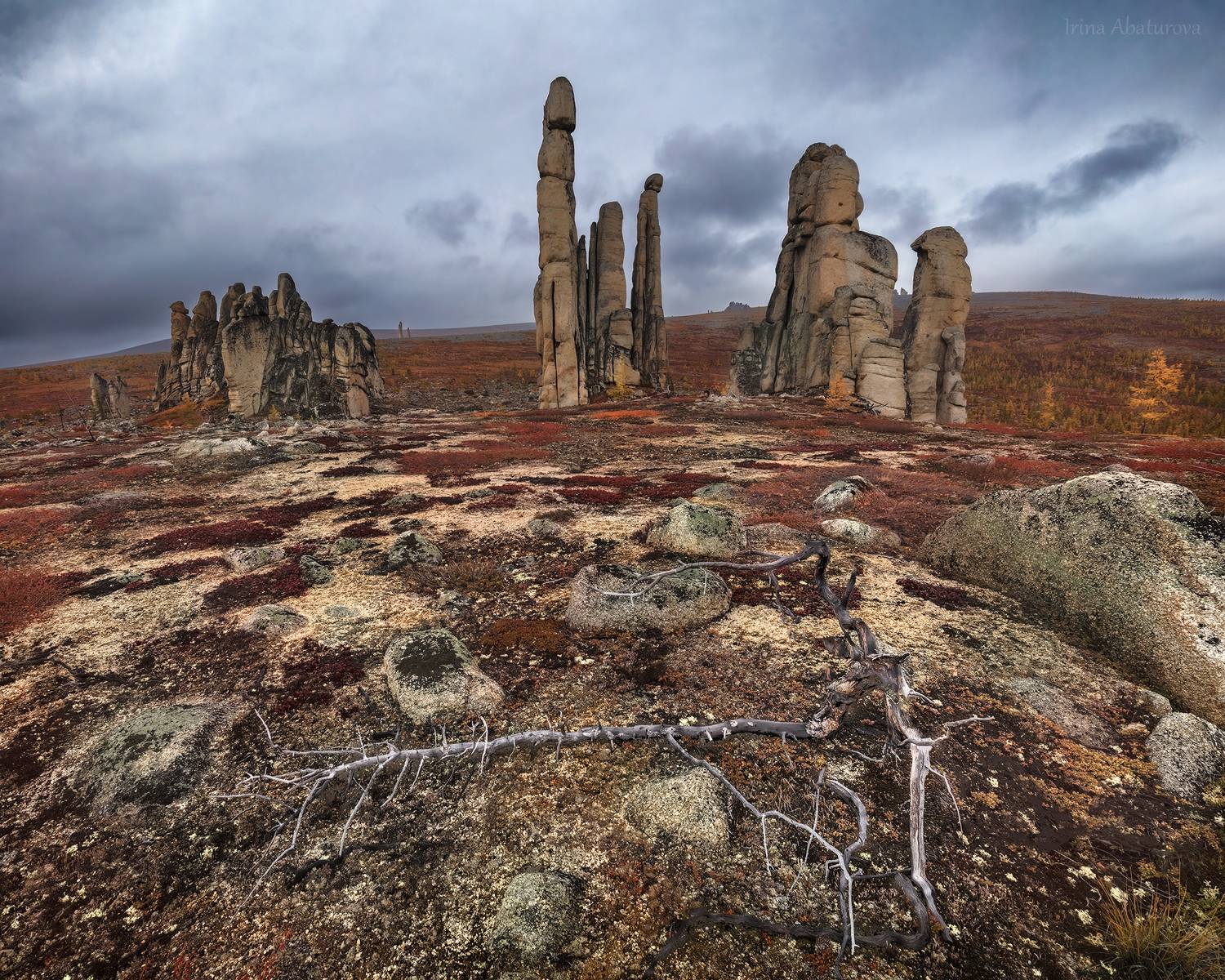 якутия, индигирка, улаха-сис, останцы, каменные столбы, осень, пасмурное небо, Ирина Абатурова
