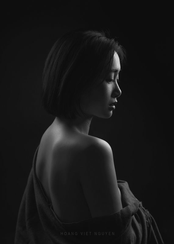 asian, vietnam, vietnamese, portrait, face, women, female, studio, glamour, bw, black and white, mood, mood portrait * * * фото превью