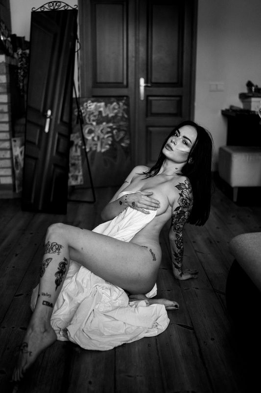 girl, portrait, black and white, nude * фото превью