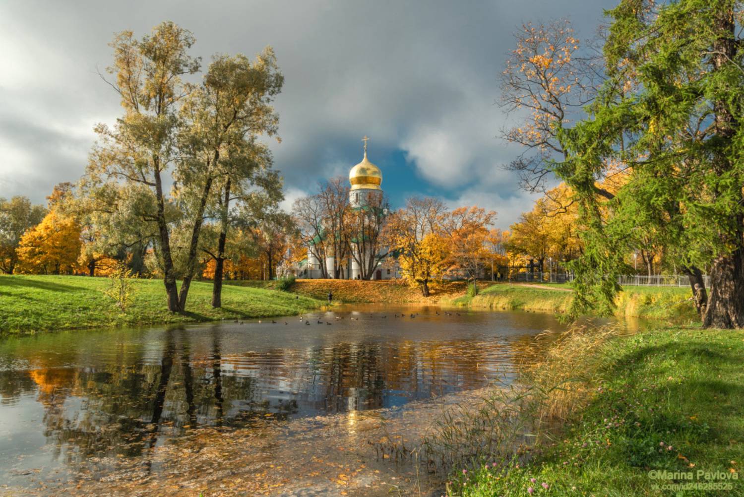 город, архитектура, город пушкин, городской пейзаж, осенний пейзаж, царское село, фермский парк, собор феодоровской иконы божией матери, храм, золотая осень, пригороды петербурга, Павлова Марина
