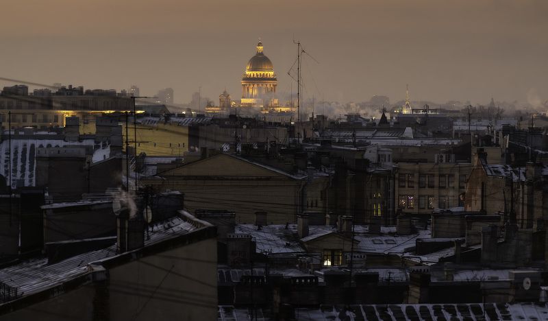 saintpetersburg, city, winter, roof, snow, frozen, cathedral, lightts, СПБ фото превью