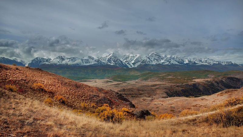 алтай, горы, счх, пейзаж, снег, лиственницы, путешествие, осень Северо-Чуйский хребет. фото превью
