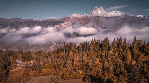 Ushba Mount In Autumn