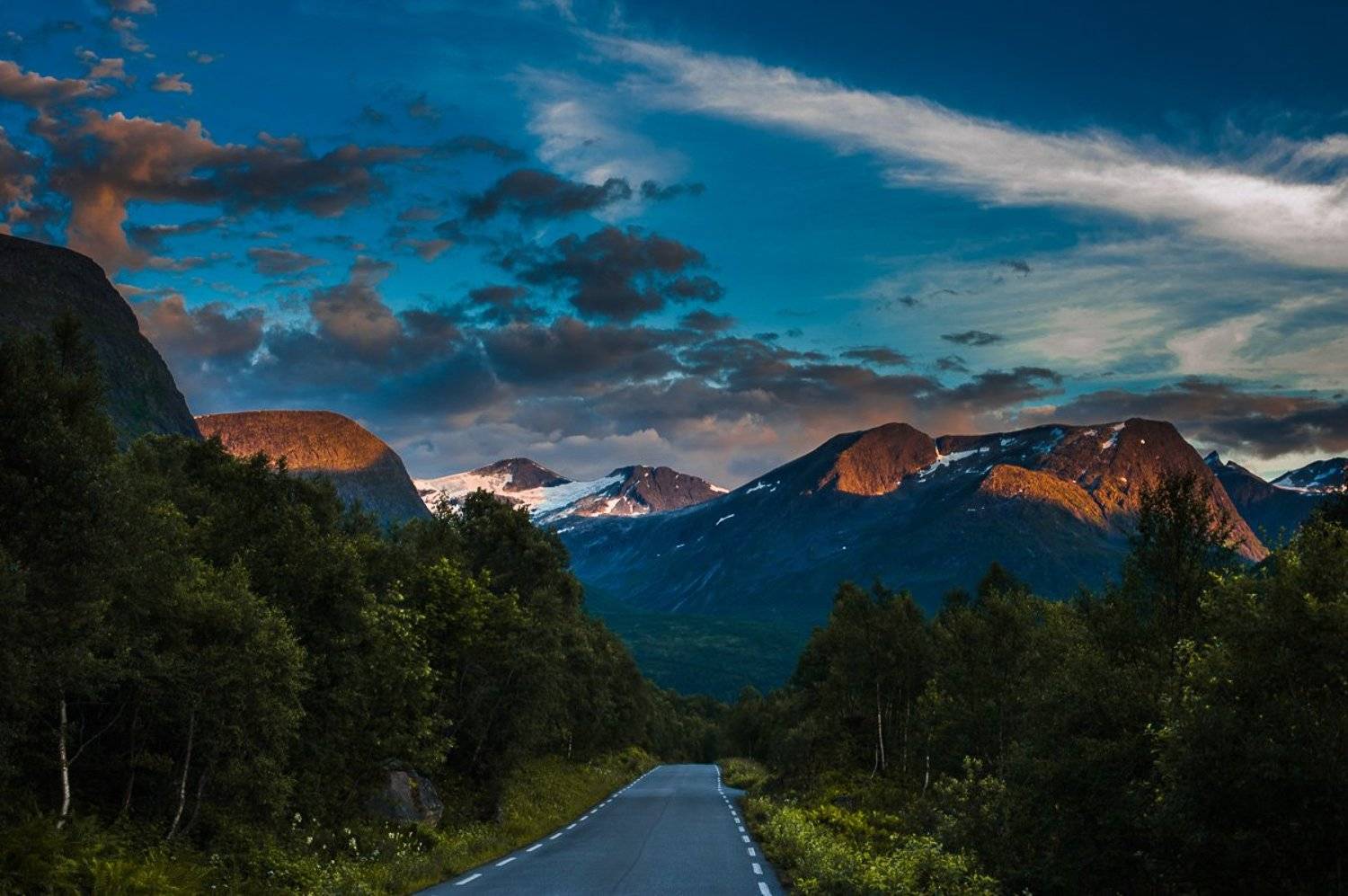 норвегия, горы, ледник, снег, закат, рассвет, небо, дорога, лето, Еремеев Евгений