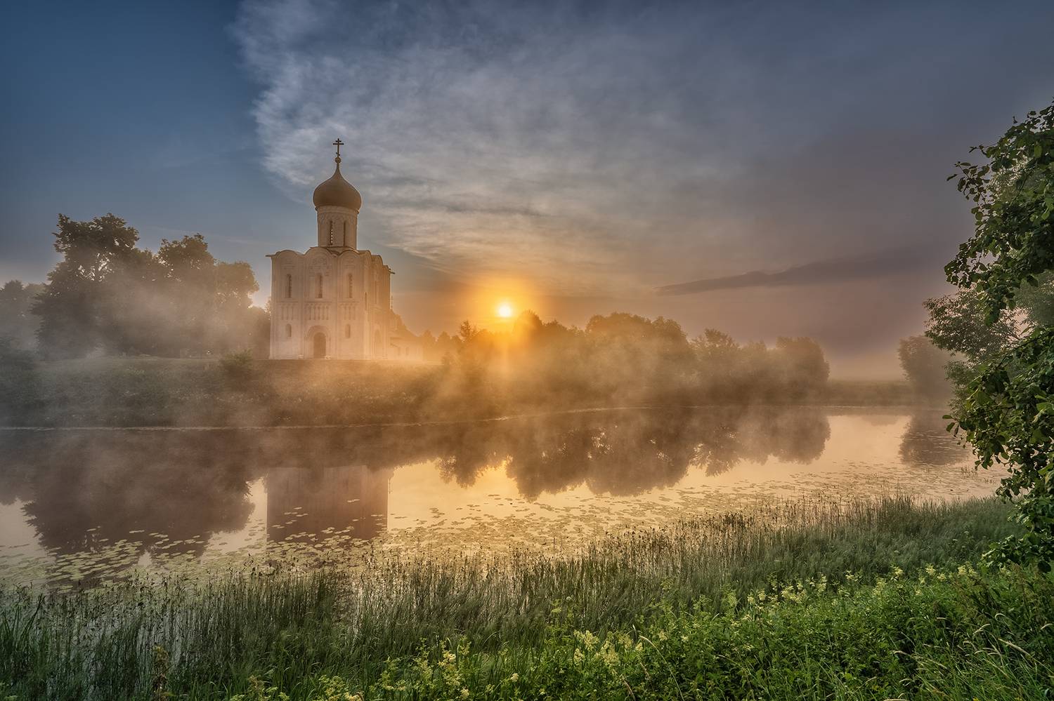 природа, пейзаж,река,храм Покрова, Нерли, церковь, религия, рассвет, Лариса Дука