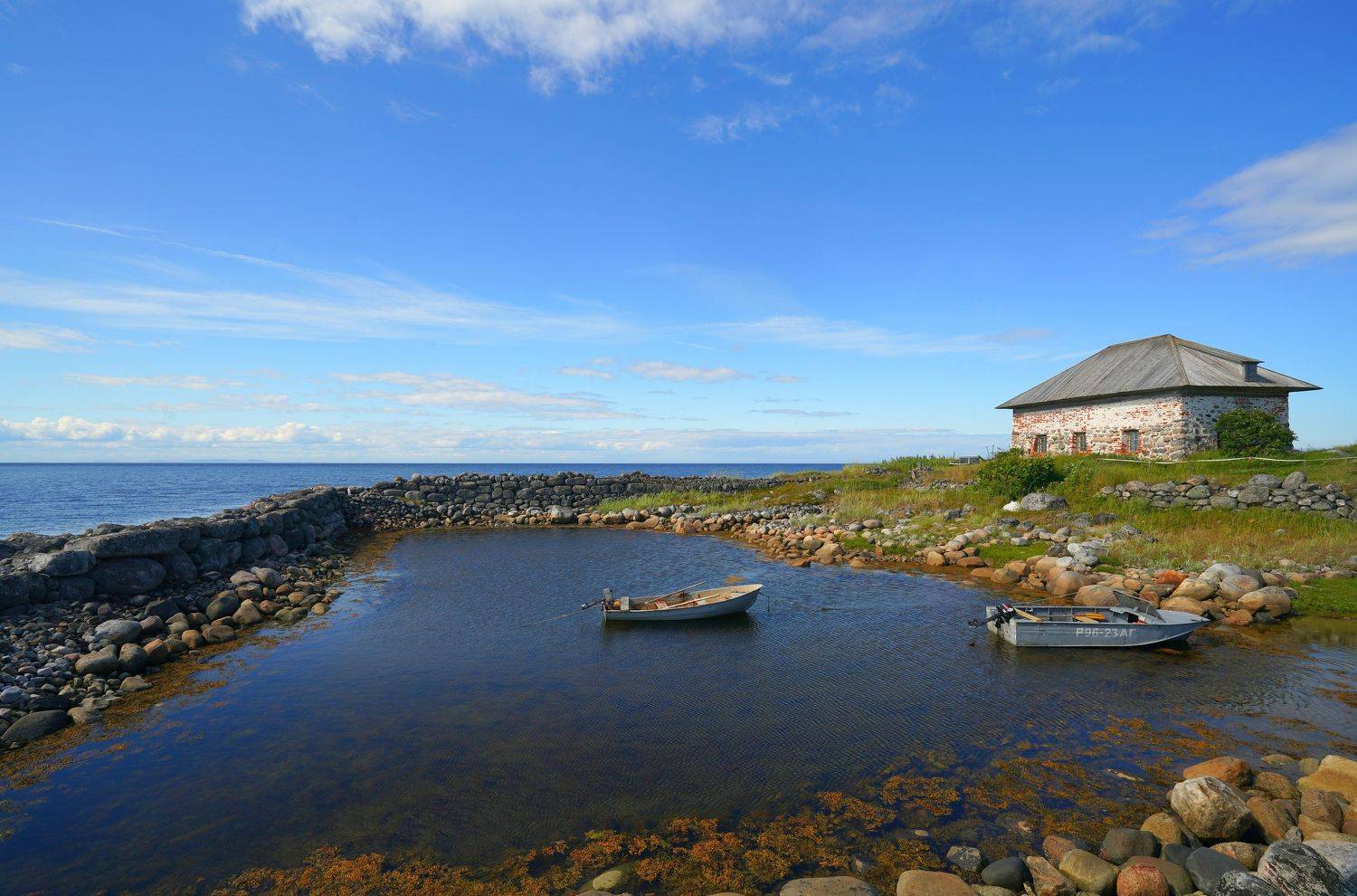 shore, boat, sea, island, sky, summer, landscape, horizon,  Сергей Андреевич