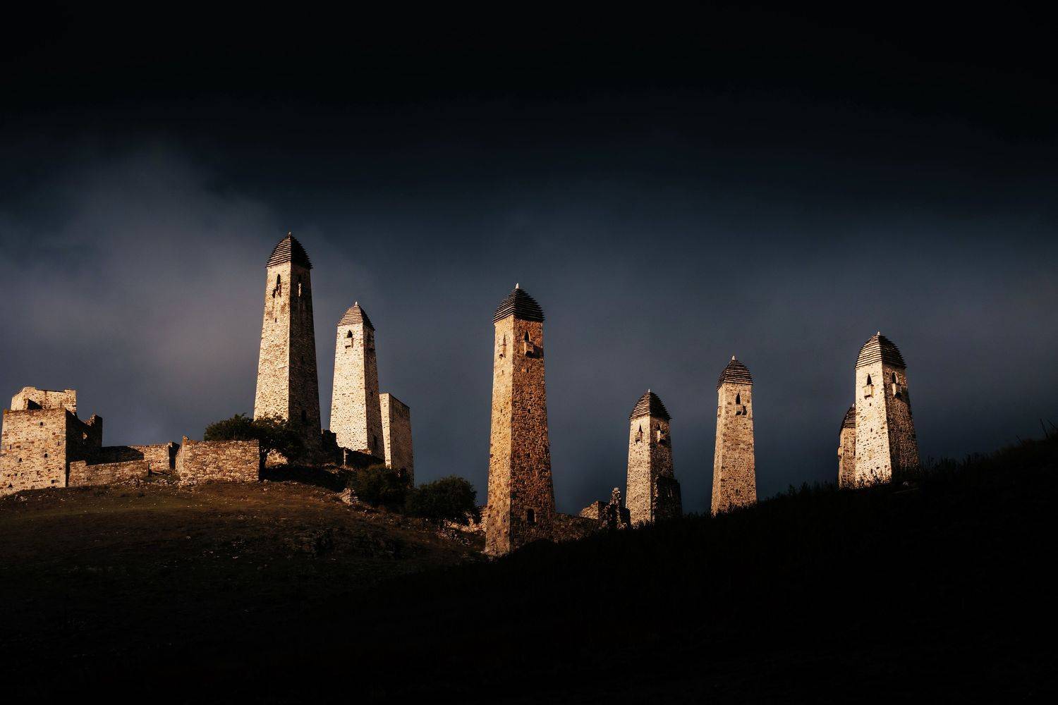 Ингушетия, башни, горы, пейзаж, закат, Евгений Шивцов