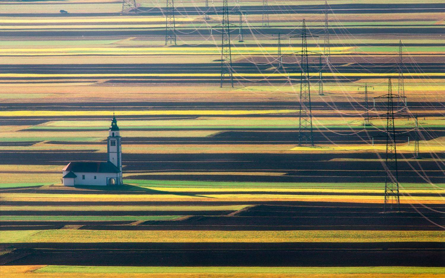 церковь, поле, лэп, словения, Cтанислав Малых