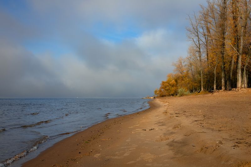 осень, краски осенние, небо, река Утро на берегу фото превью