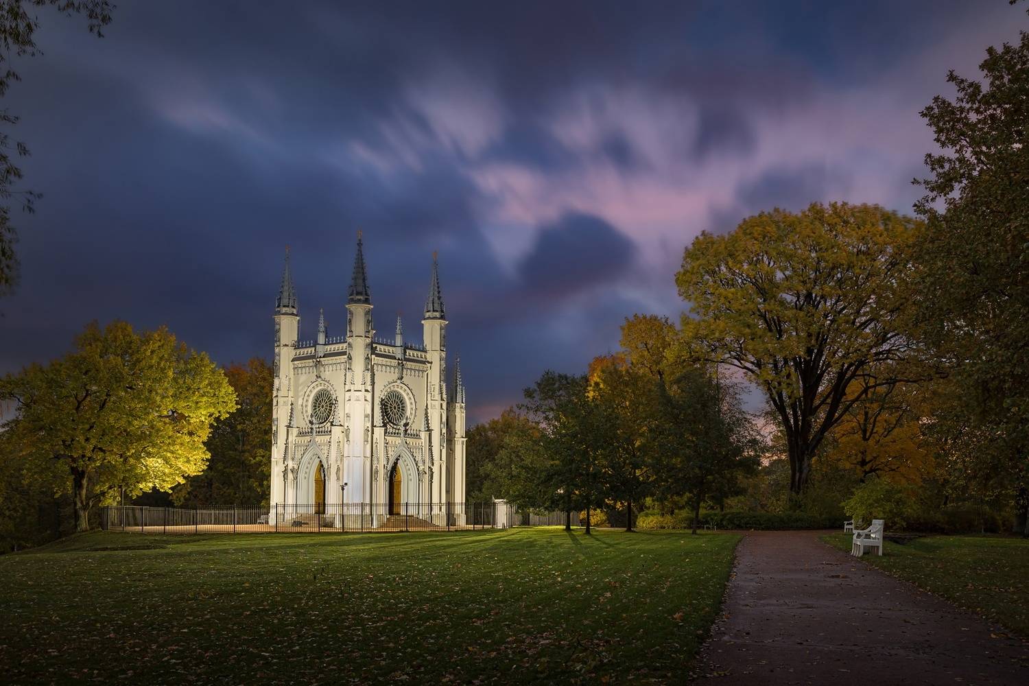 капелла, вечер, осень, парк, Вячеслав Мельников