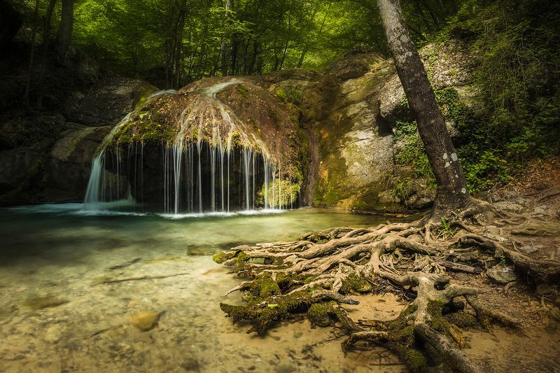 крым, водопад, горы, река, вода, лес, пейзаж Летний полдень фото превью