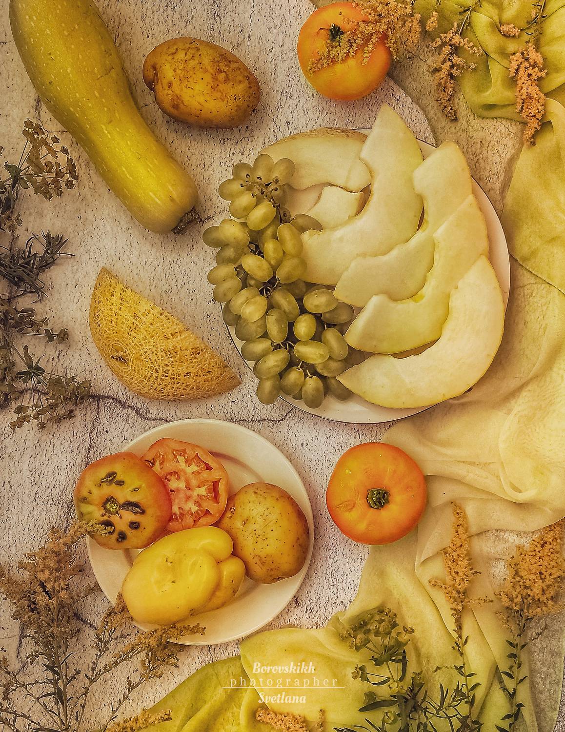 жёлтый, оранжевый, фрукты, овощи, раскладка, Светлана Боровских