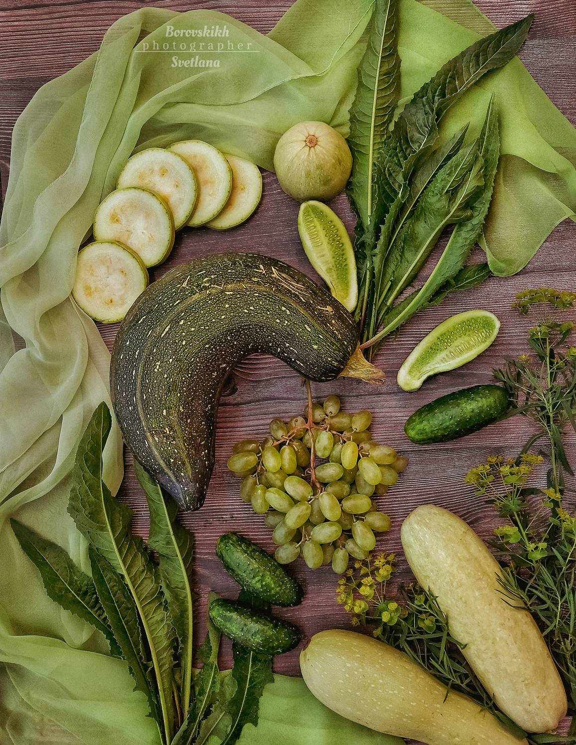 Раскладка, флетлей, Flatley, зелёный, овощи, фрукты, драпировка, Светлана Боровских