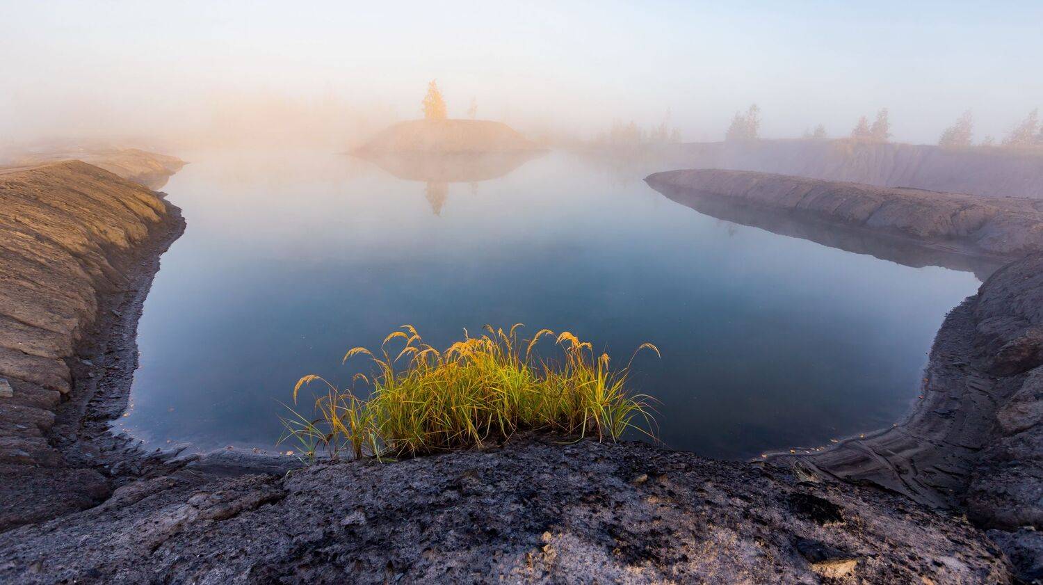 утро, осень, туман, водоем, карьеры, пейзаж, Юрий Морозов