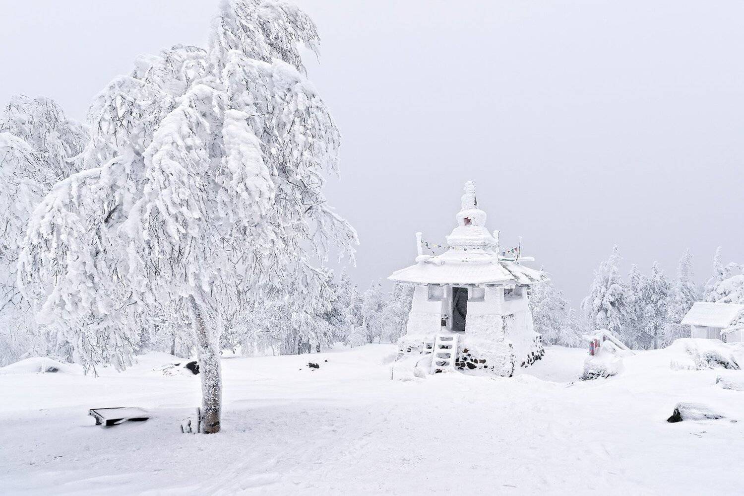 Буддизм, Гора, Зима, Метель, Монастырь, Снег, Михаил Туркеев